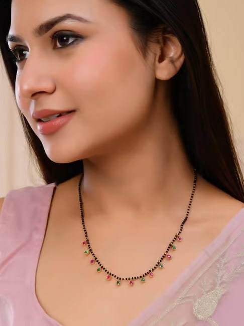 Women’S Micro Gold Plated Ad Diamond Multi Stone Oval Fancy Mangalsutra