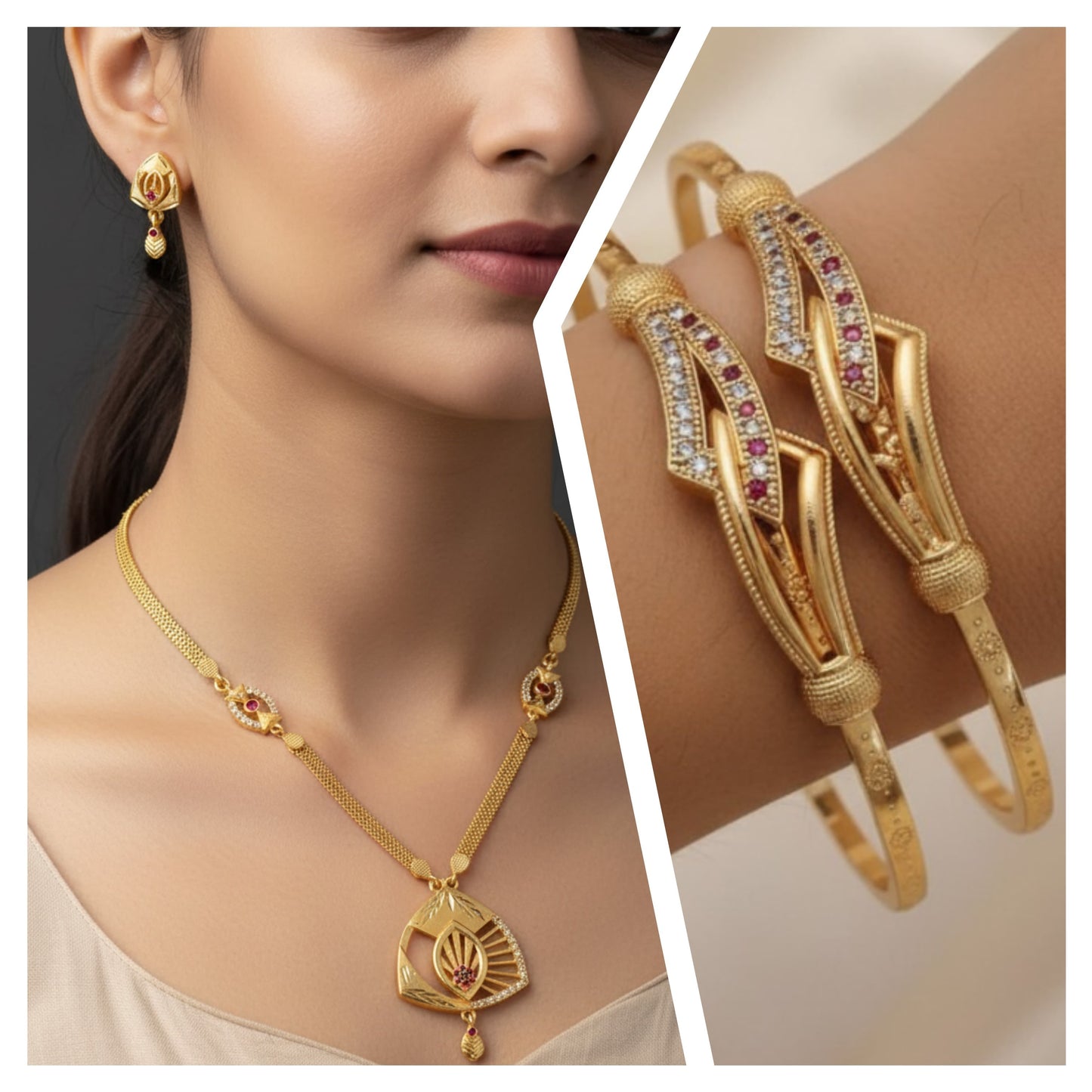 Micro Gold Plated Ad Diamond Studded Forming Pendant With Adjustable Kadli Combo