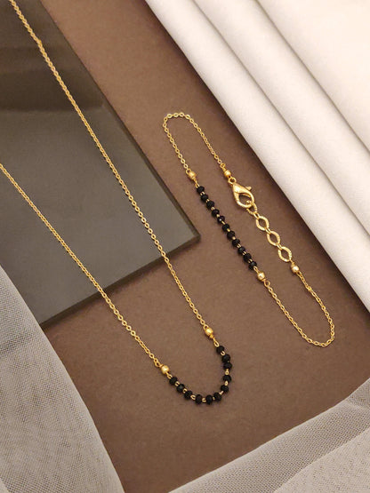 Micro Gold Plated Black Beads Mangalsutra With Matching Hand Mangalsutra – Combo Set