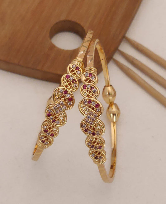 New Designer Premium Quality High Gold Plated Ad Diamond Ruby Stone Fancy Adjustable Kadli Bangle For Women