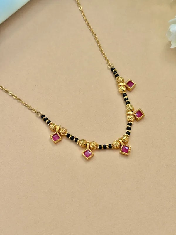 Gold Plated Ruby Stone Daily Wear Square Design 18' Mangalsutra