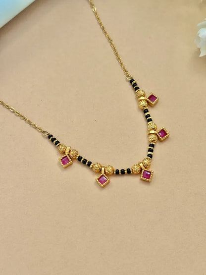 Gold Plated Ruby Stone Daily Wear Square Design 18' Mangalsutra