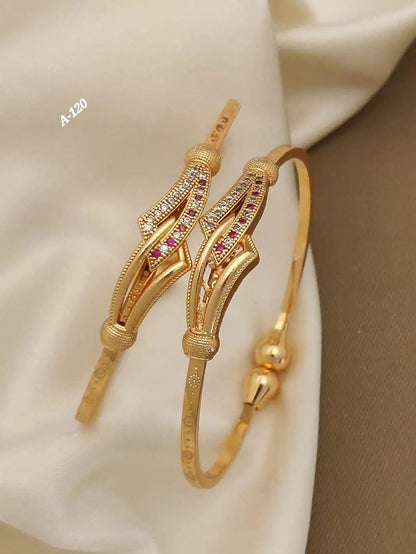Elegant Ruby Drop Gold-Plated 3 Layer Diamond Chain & Bangle Combo