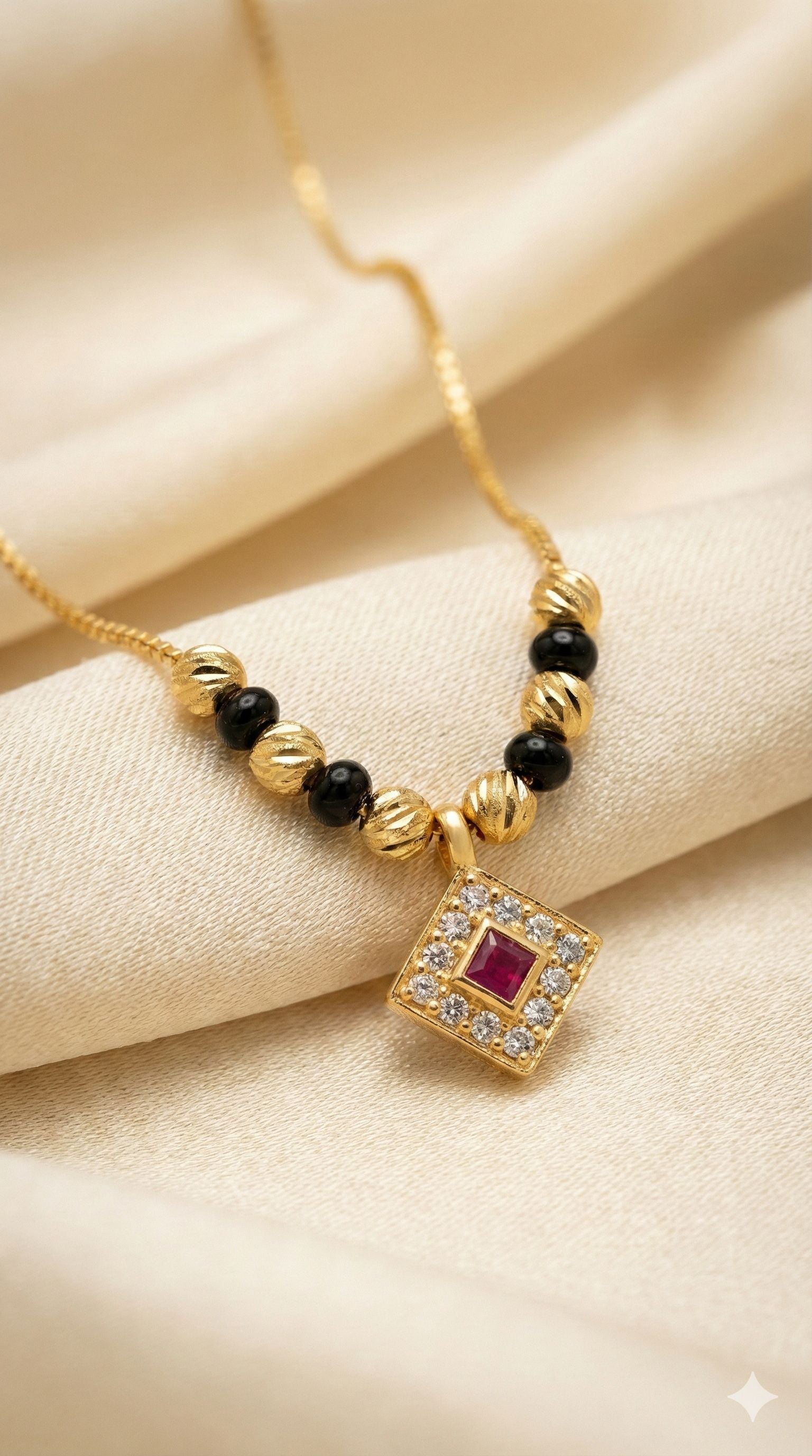 Elegant Ruby Square Charm Gold-Plated Mangalsutra Necklace