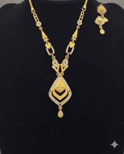 Micro Gold Plated And Diamond Studded Fancy Oval Necklace with Earing