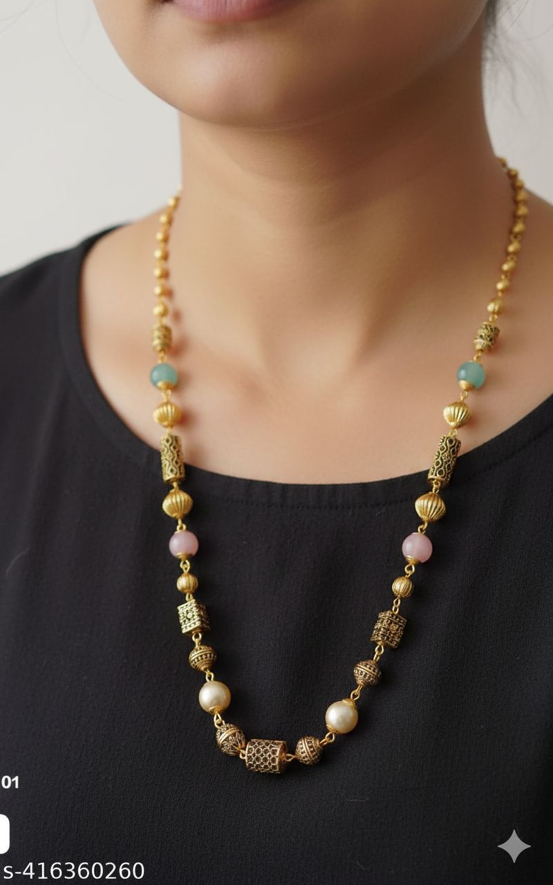Micro Gold Plated Daily Wear Pearl Drop Fancy Chain