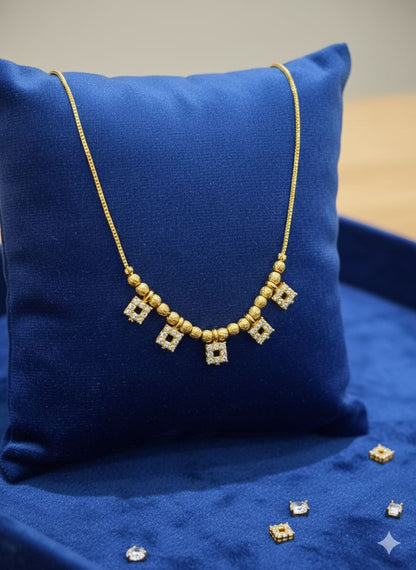 Micro Gold Plated American Diamond Studded Square Drop Necklace Chain For Women