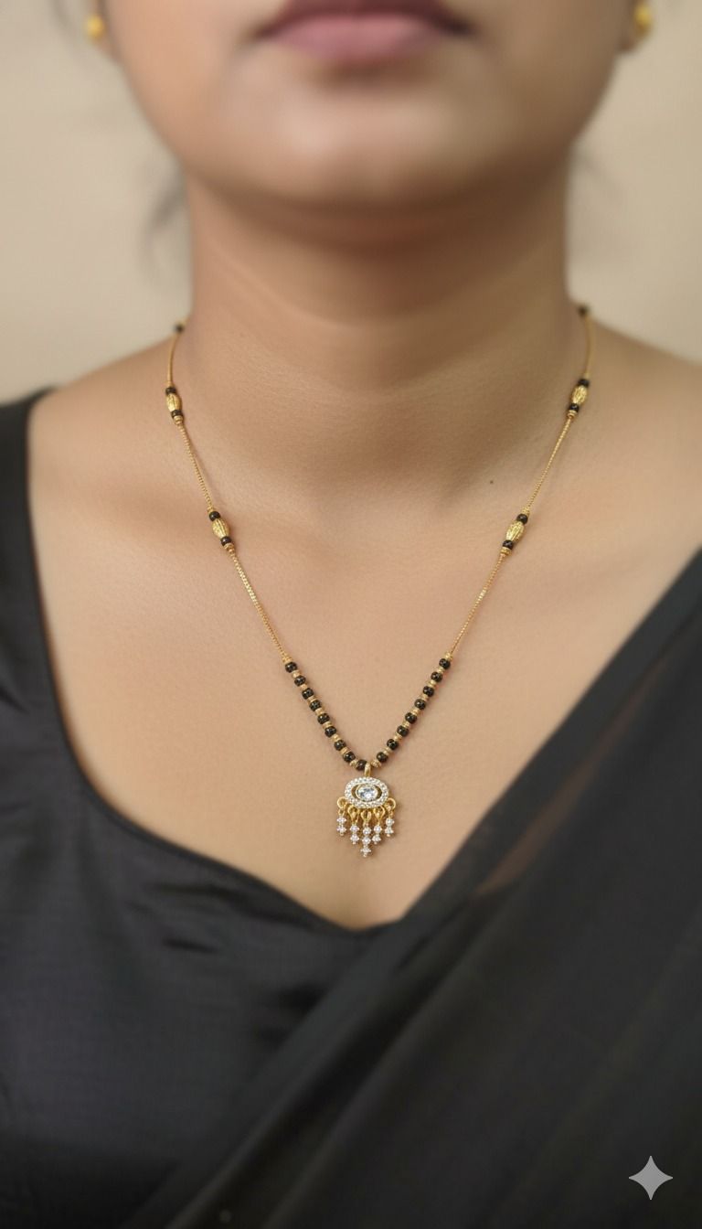Micro Gold Plated And Diamond Studded Fancy Oval Mangalsutra