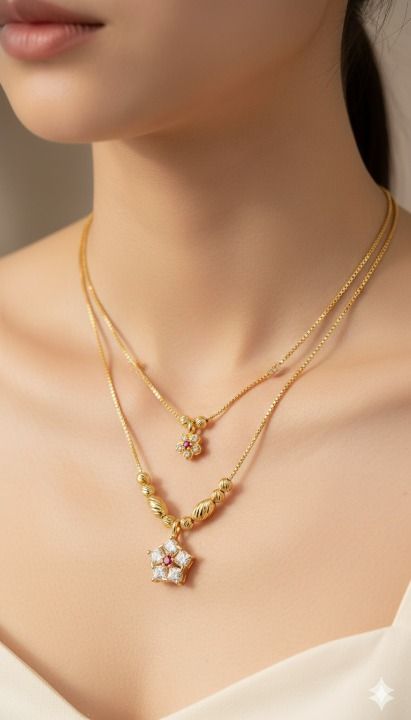 Micro Gold Plated Daily Wear 2 Layer Fancy 18 Inches Flower Chain