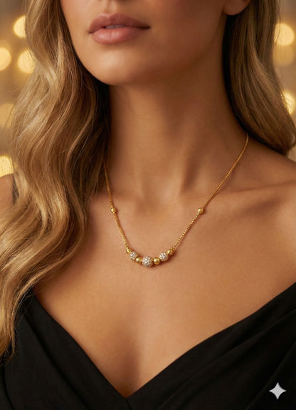 Micro Gold Plated And Diamond Beaded Chain Necklace For Women