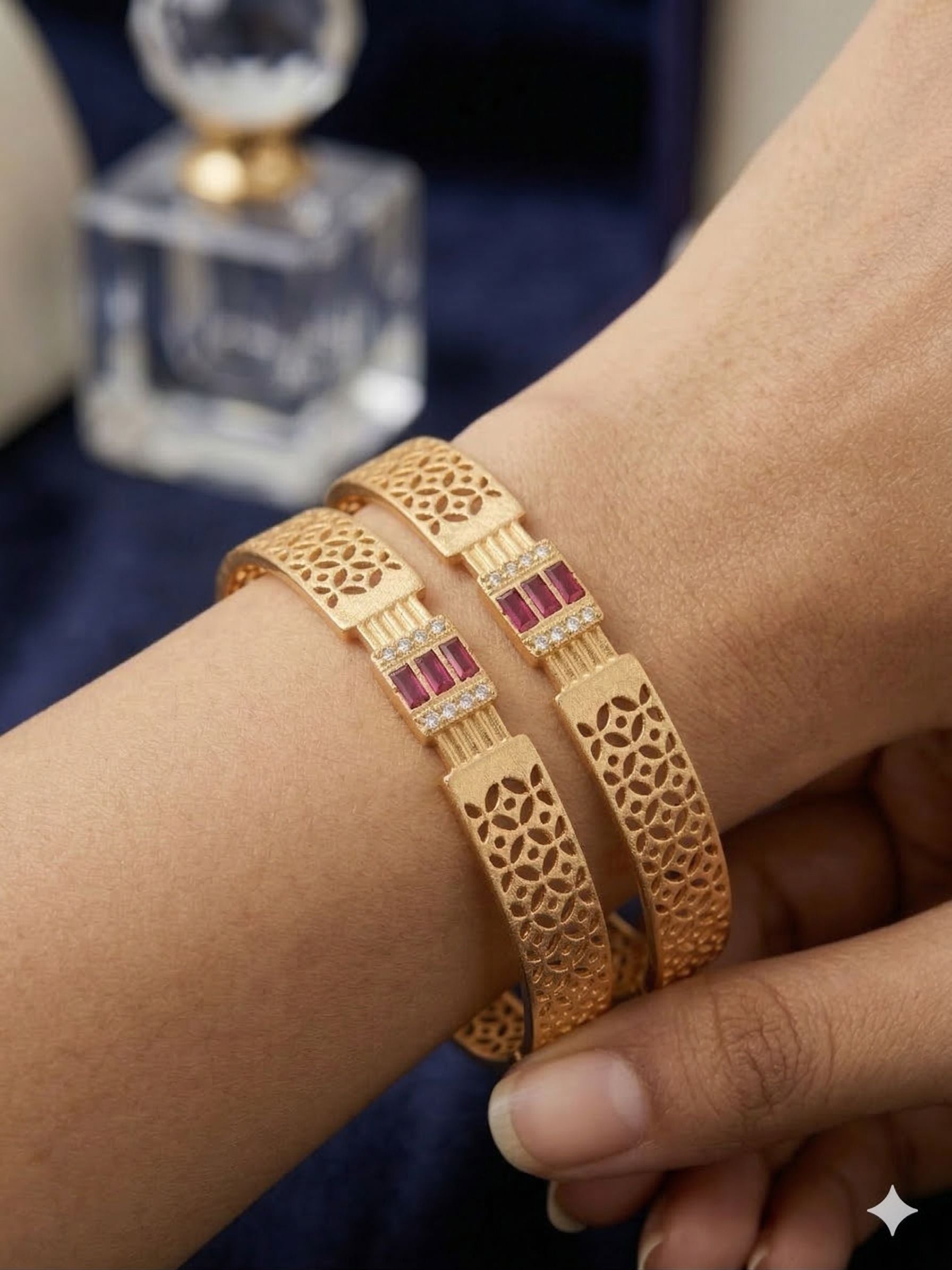 Royal Ruby Lattice Micro Gold Plated And Stone Studded Designer Bangles (Pair)