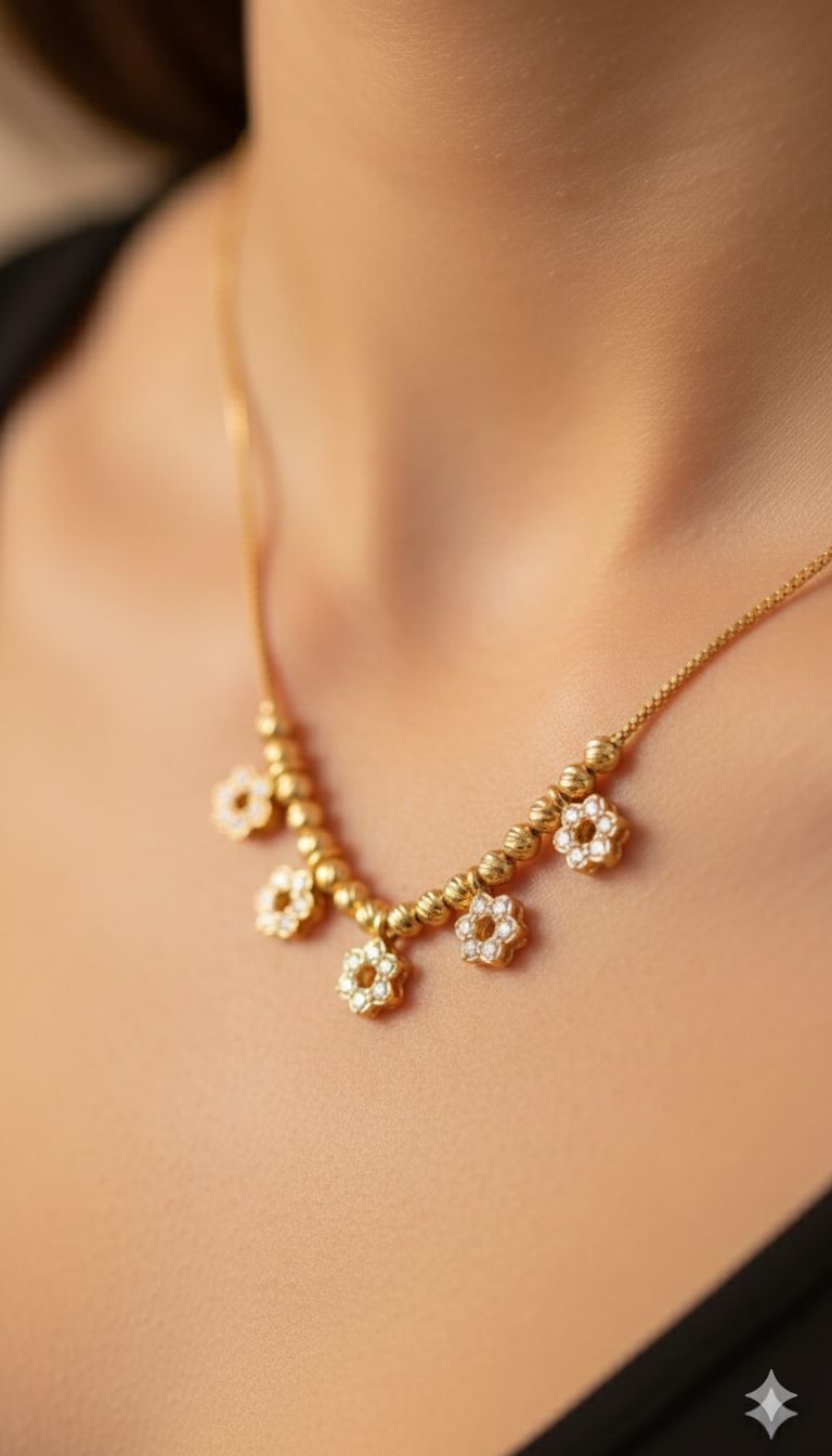 Micro Gold Plated And Diamond Studded Fancy Flower Design Daily Wear Chain
