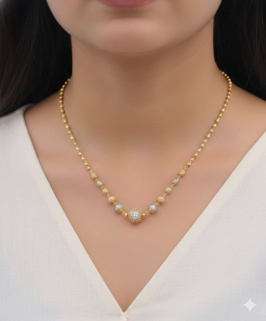 Micro Gold Plated And Diamond Daily Wear Fancy 18 Inches  2 Tone Ball Chain