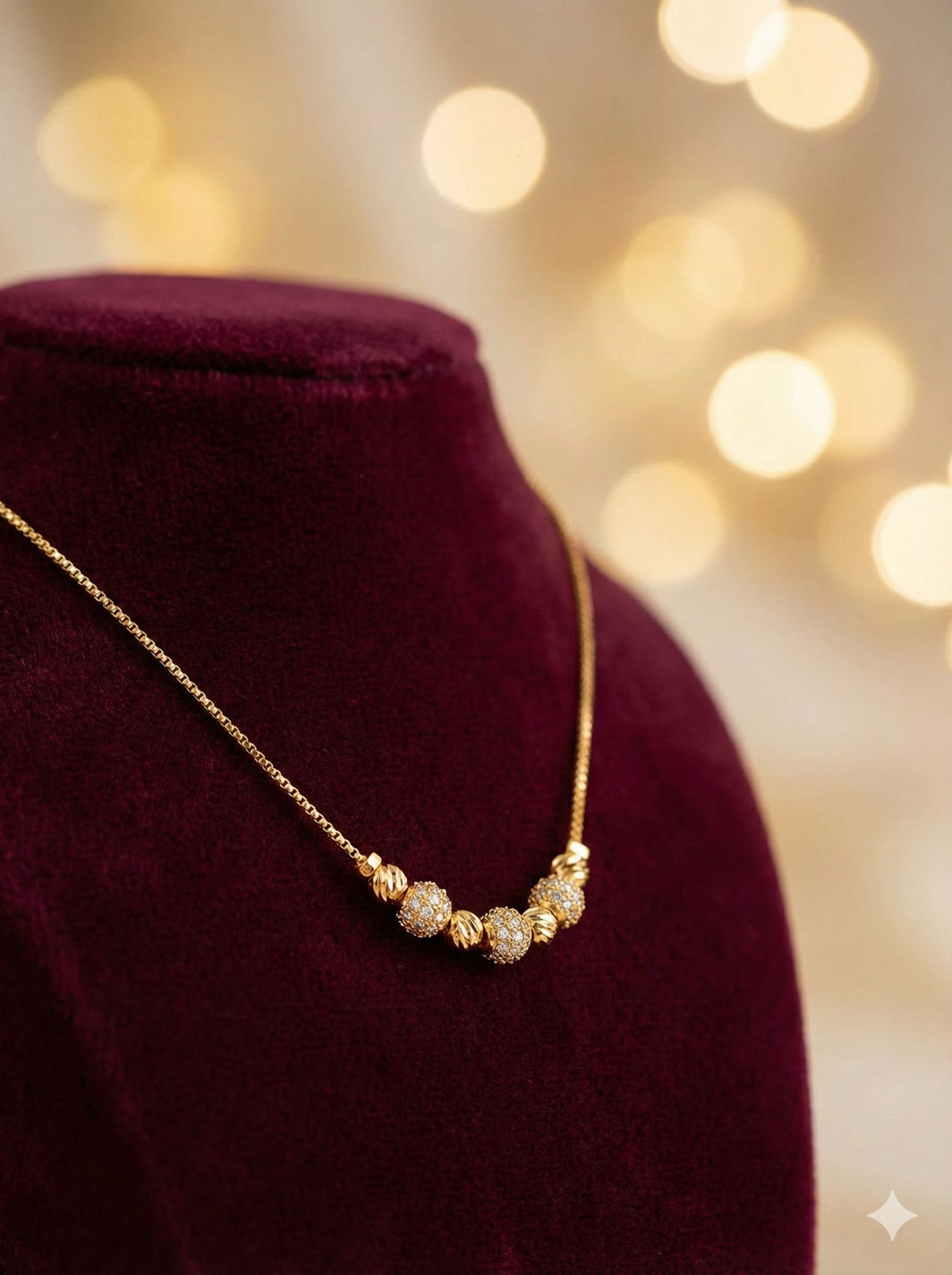 Micro Gold Plated And Diamond Beaded Chain Necklace For Women