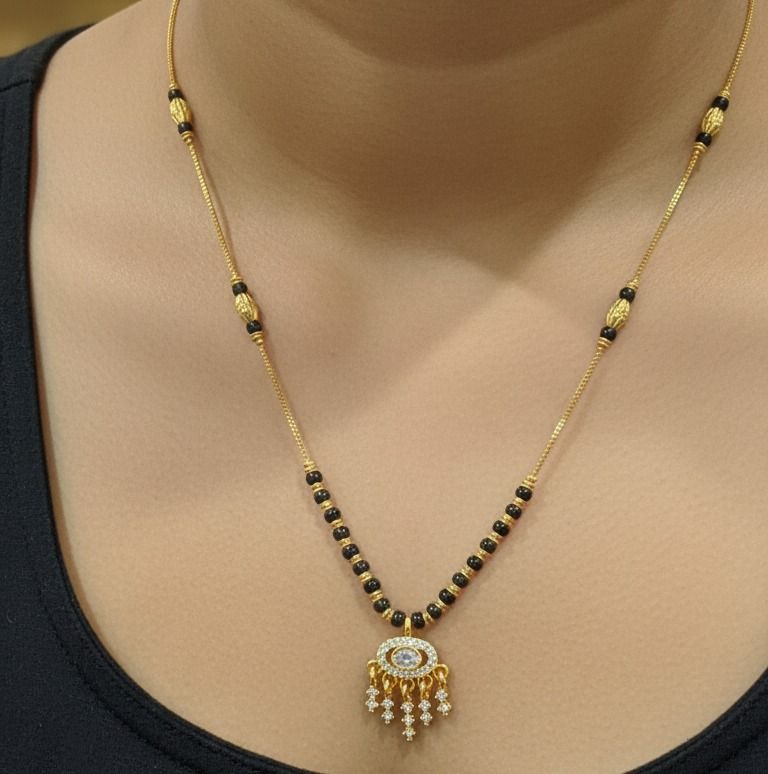 Micro Gold Plated And Diamond Studded Fancy Oval Mangalsutra