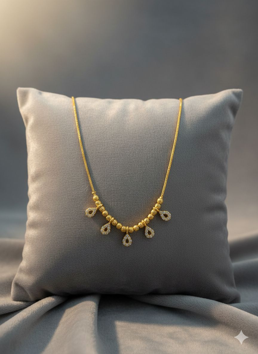 Micro Gold Plated And Diamond Studded Fancy Teardrop Charm Necklace