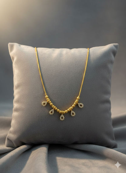 Micro Gold Plated And Diamond Studded Fancy Teardrop Charm Necklace