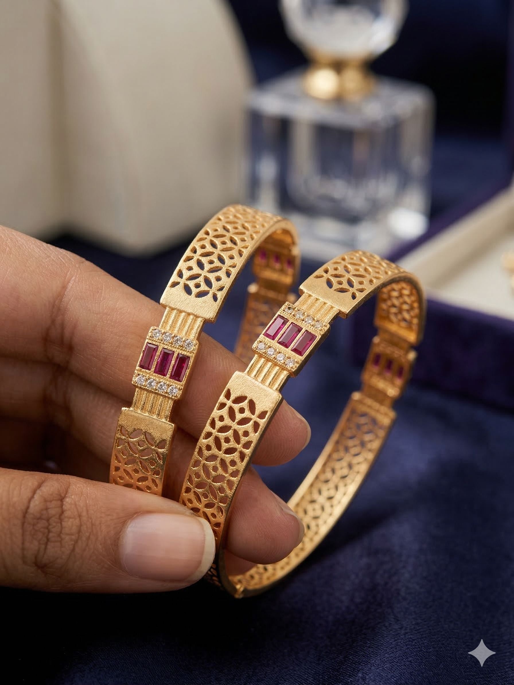 Royal Ruby Lattice Micro Gold Plated And Stone Studded Designer Bangles (Pair)
