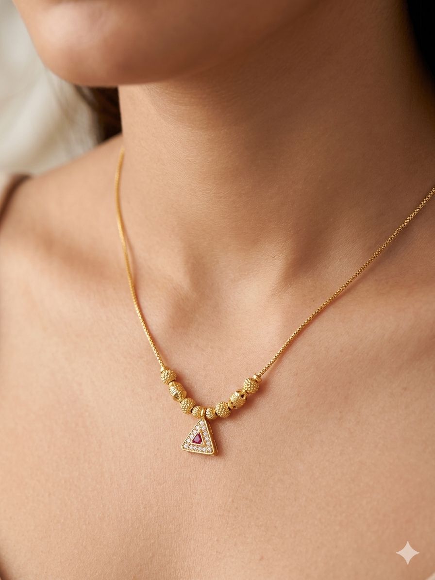 micro gold plated ad diamond studed fancy ball design 18 inches trinagle chain