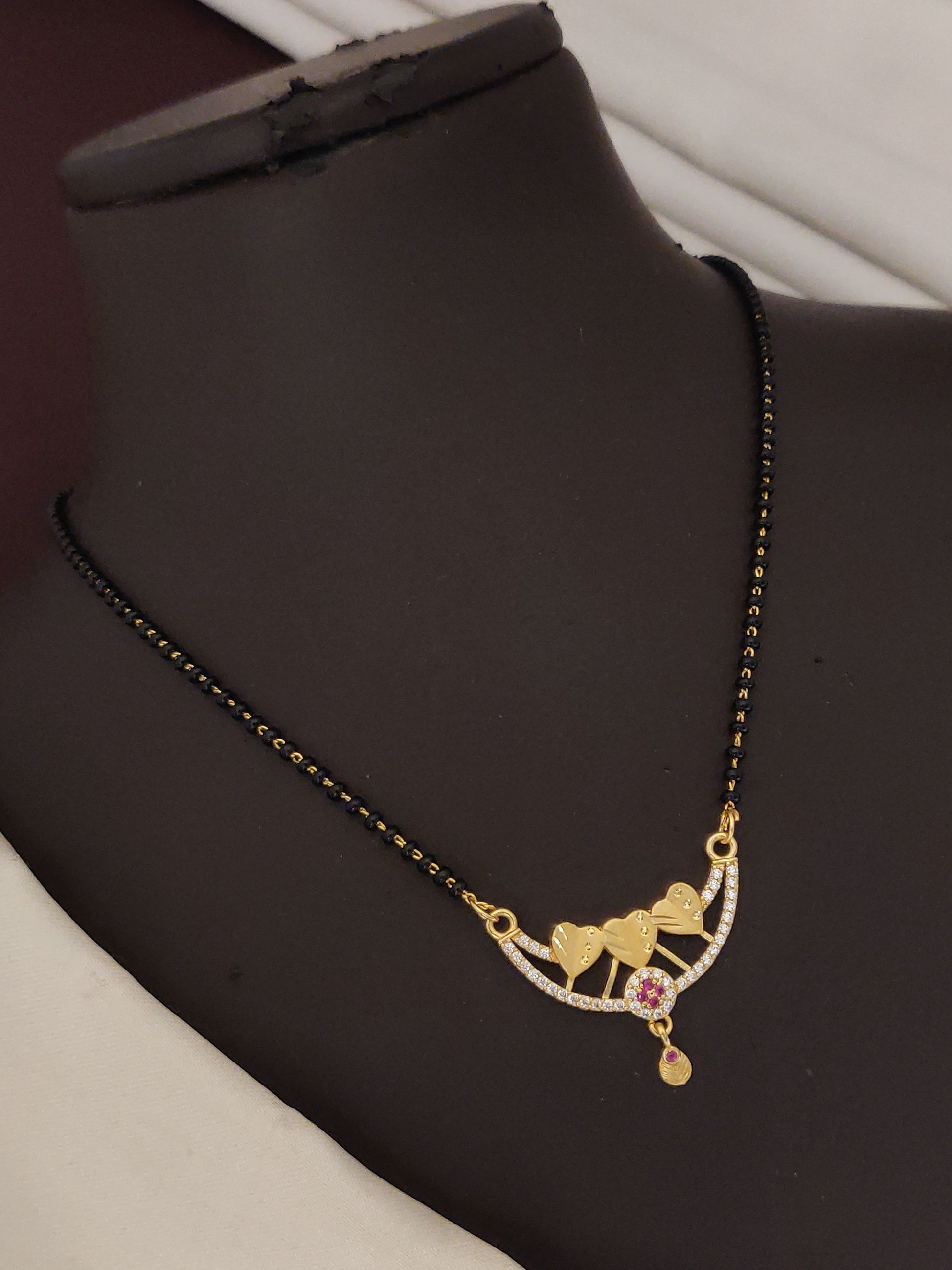 Triple Heart Gold Plated And Diamond Studded Mangalsutra For Women