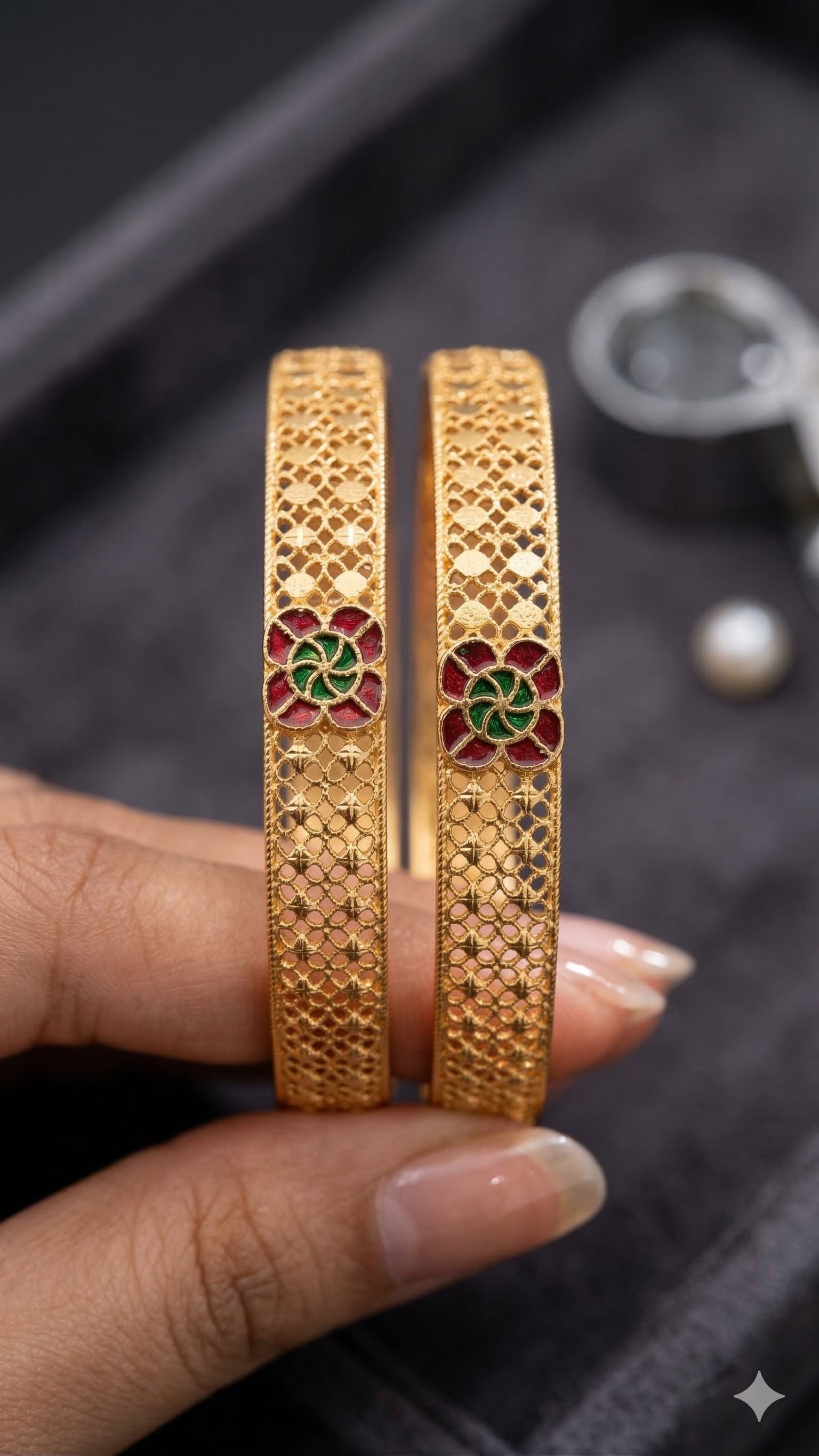 Royal Floral Enamel Micro Gold Plated Fancy 2 Pcs Bangles