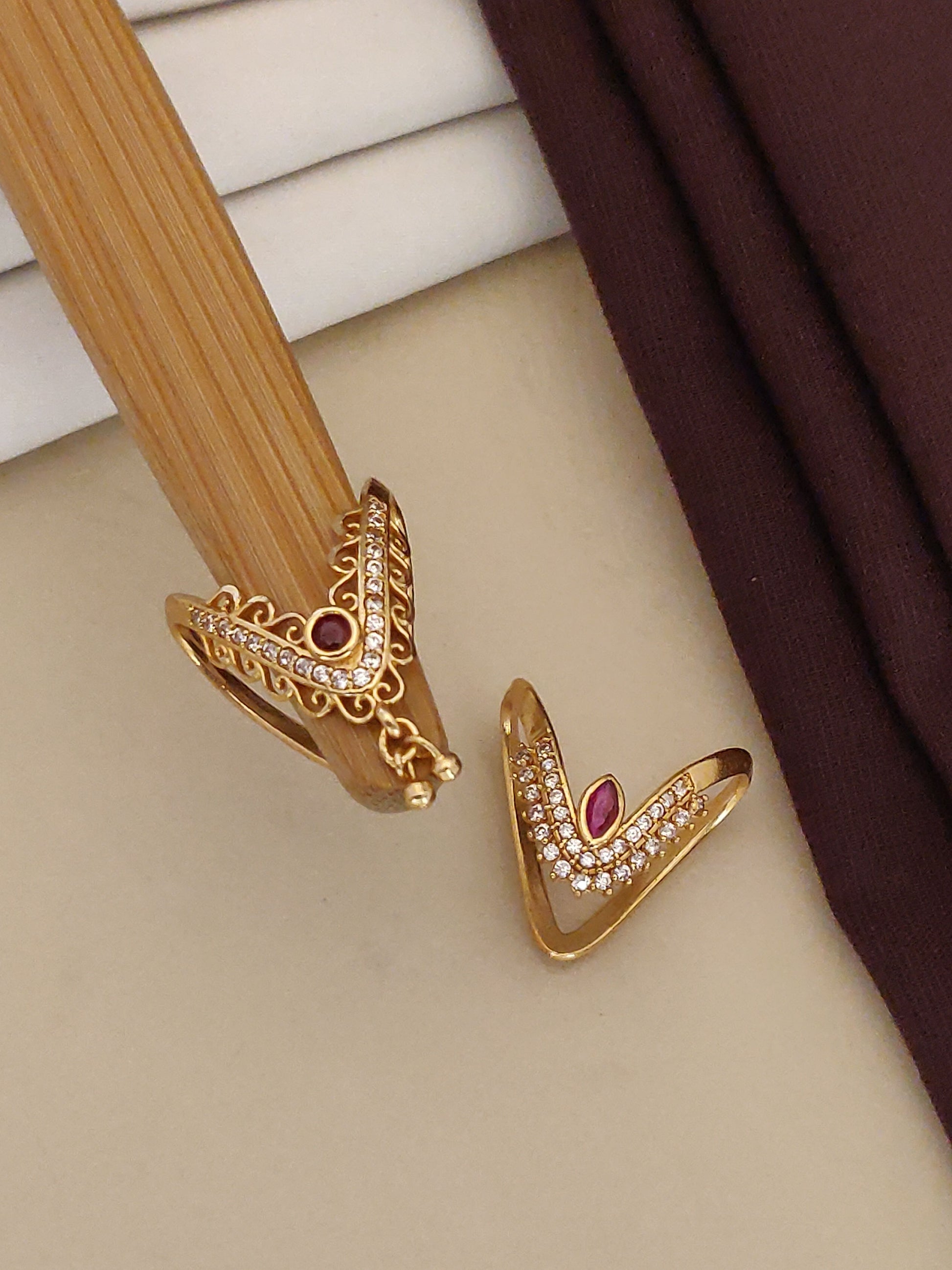 Gold Plated And Diamond Studded Fancy 2 Piece Ring