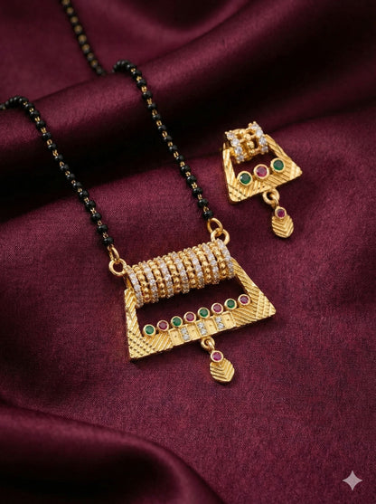 Traditional Gold Mangalsutra Pendant Set with Temple-Inspired Design