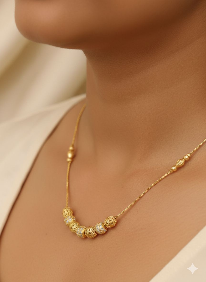 Elegant Golden Beads Micro Gold Plated Daily Wear Ball Chain