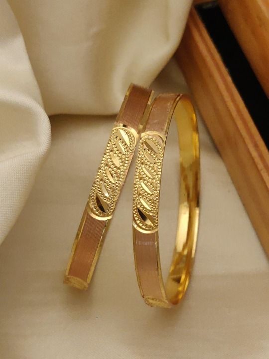 Designer Micro Gold Plated 2 Pcs Fancy Bangle Set with Elegant Oval Cutwork