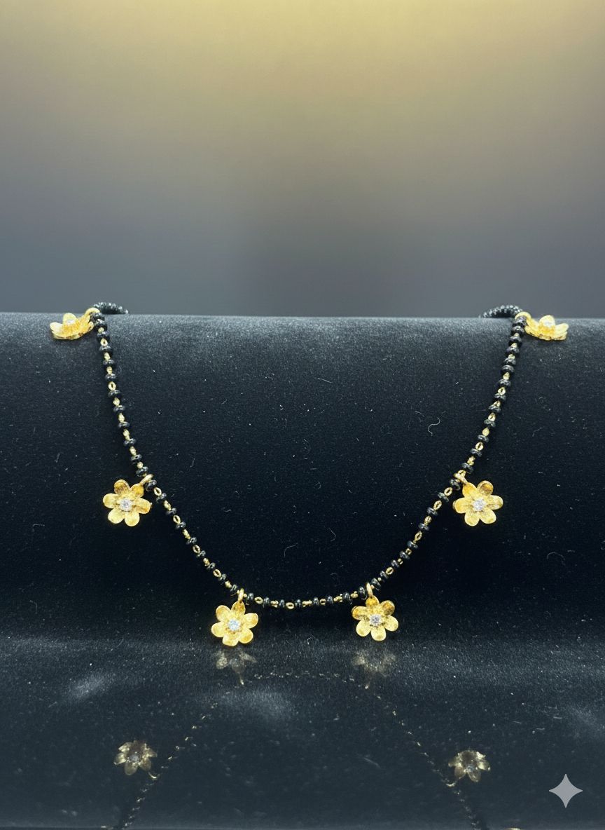 Micro Gold Plated And Diamond Flower Design Fancy Mangalsutra
