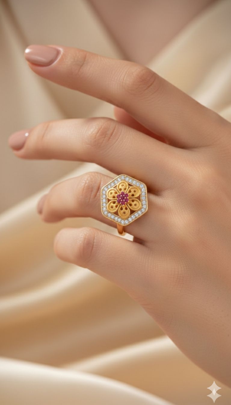 Micro Gold Plated Daily Wear And Diamond Studded Fancy Adjustable Flower Ring