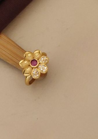 High Gold Plated Ruby Stone Studded Fancy Flower Pendent Set with Ring