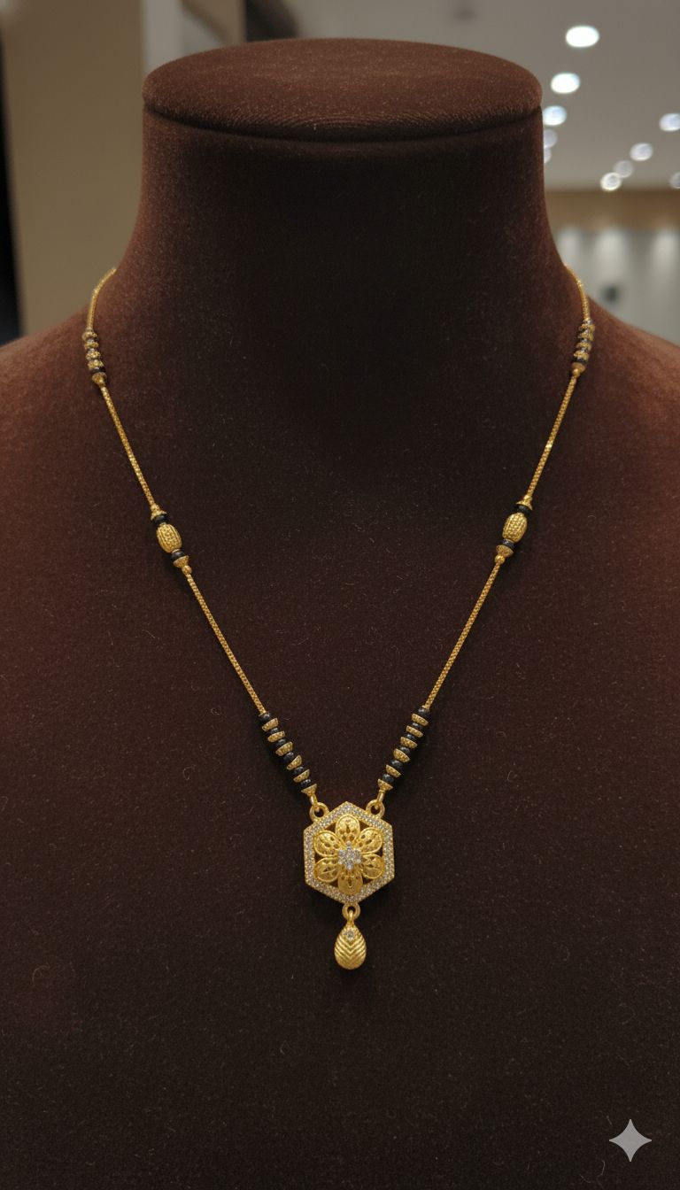 Micro Gold Plated And Diamond Forming Flower Mangalsutra