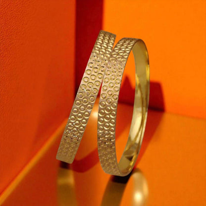 Designer Micro Gold Plated Daily Wear Dotted Texture Fancy 2 Pcs Bangle Set