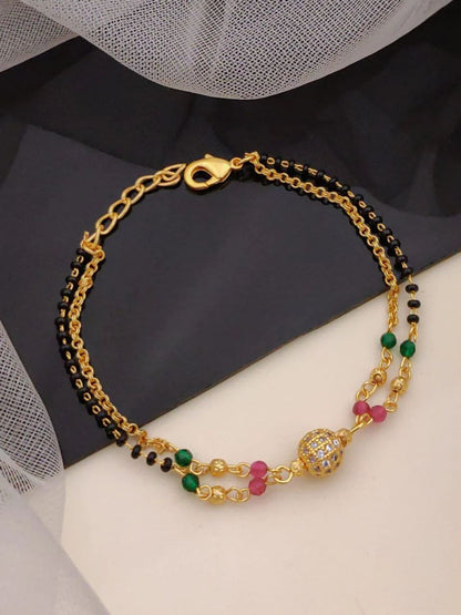 Micro Gold Plated And Diamond Studded Fancy Ball Hand Mangalsutra