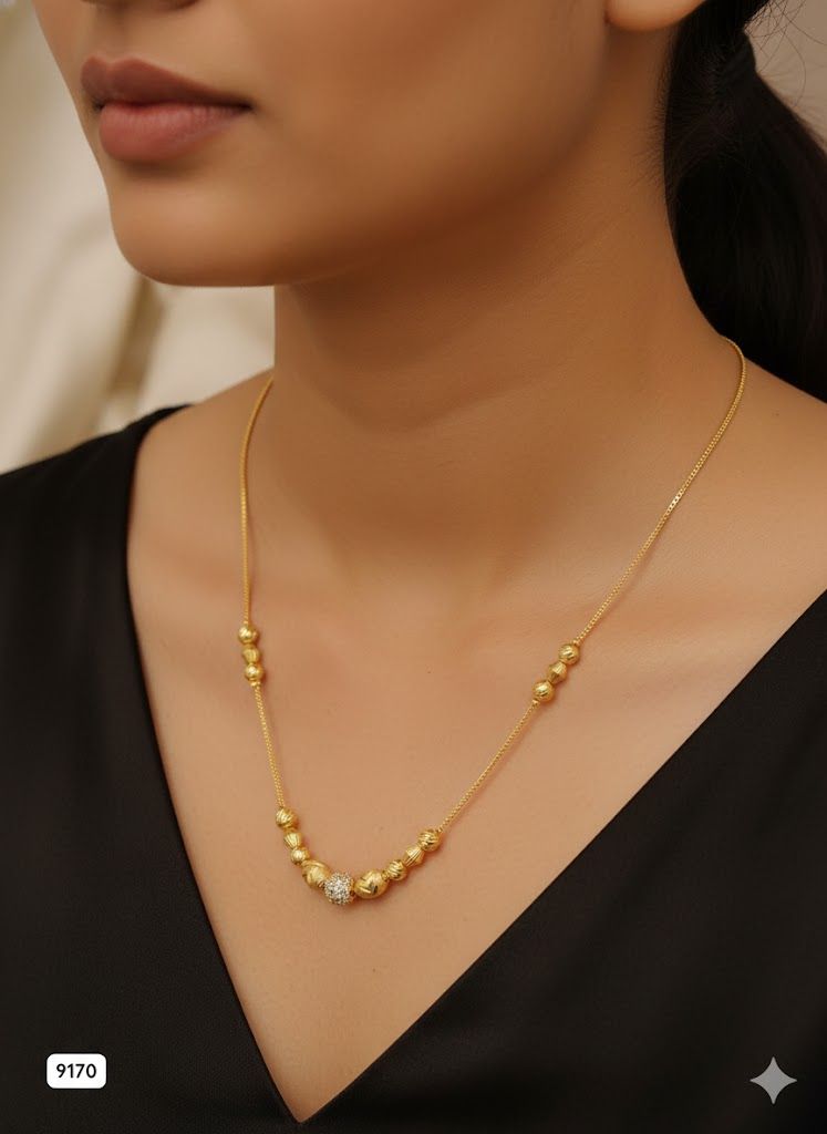 Micro Gold Plated And Diamond Daily Wear  Ball Chain