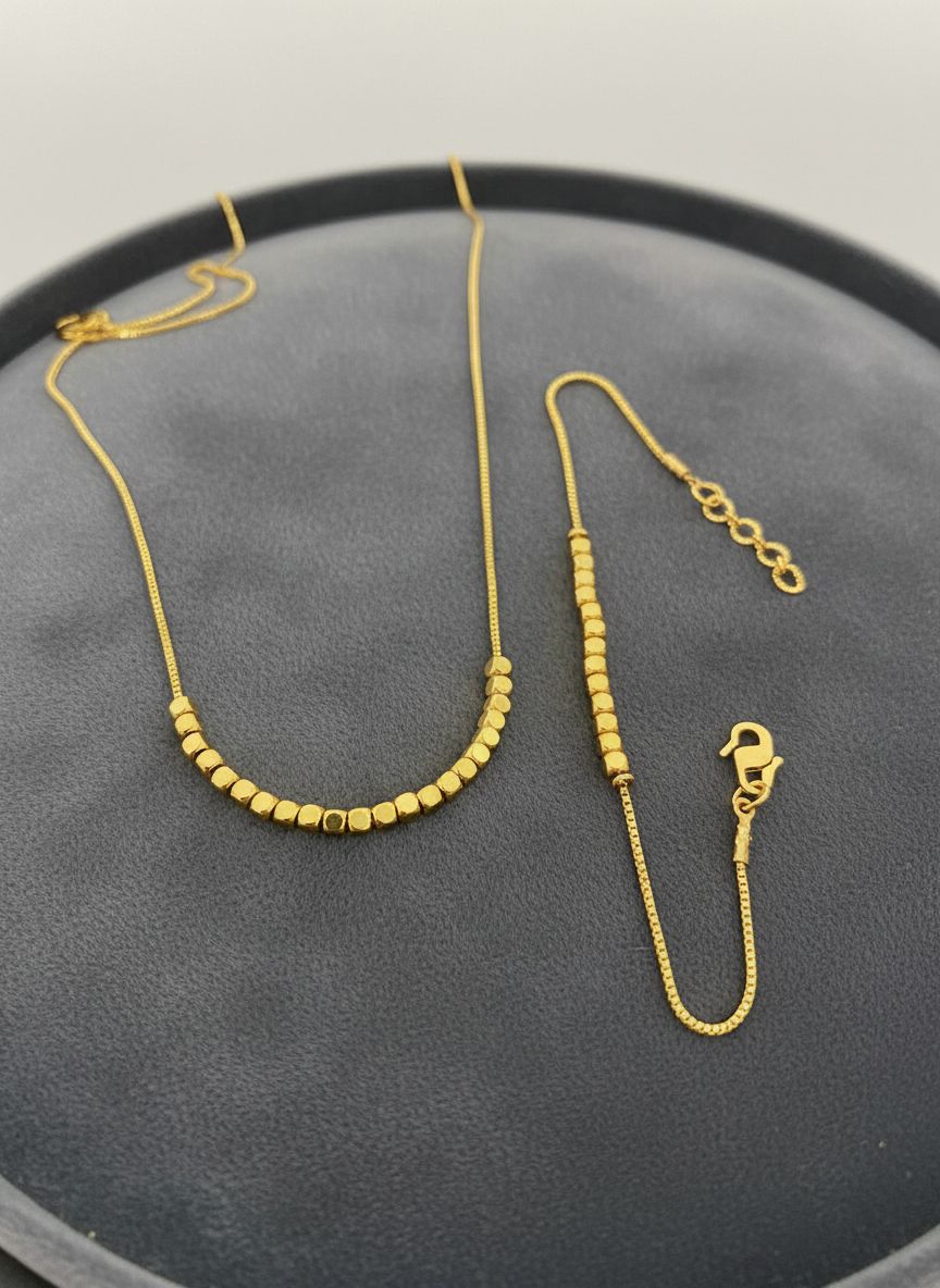 Micro Gold Plated Daily Wear Fancy Square Design Bracelet And Chain Set