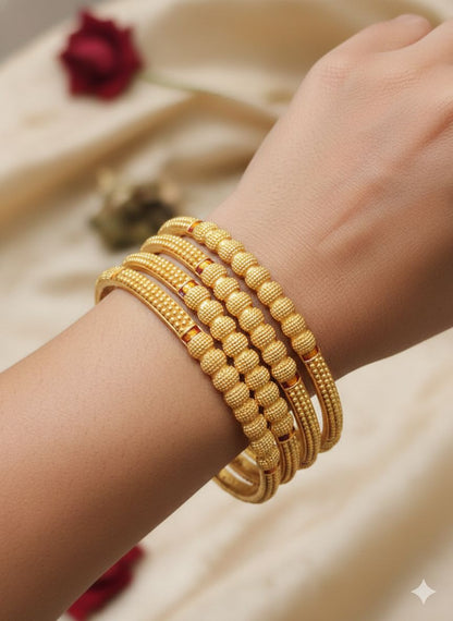 Royal Beaded Micro Gold Plated Traditional Kada Bangles Set