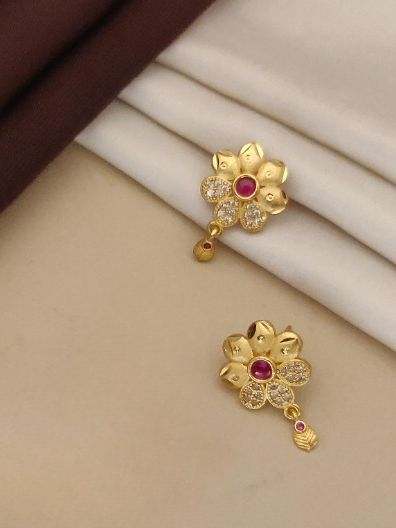 High Gold Plated Ruby Stone Studded Fancy Flower Pendent Set with Ring