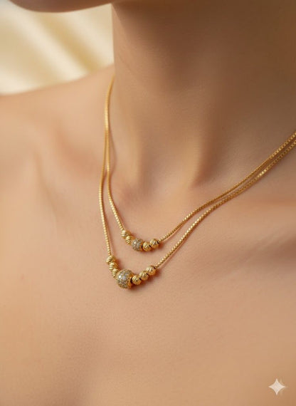 Daily Wear Gold Plated And Diamond  Square Floral Ruby Charm Dual Chain