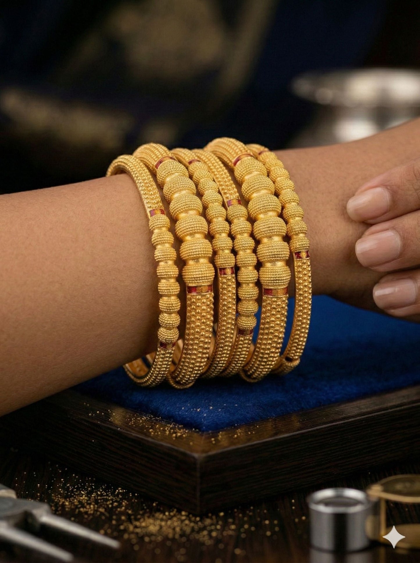 Heritage Beaded Elegance Gold Bangles (Set Of 6)