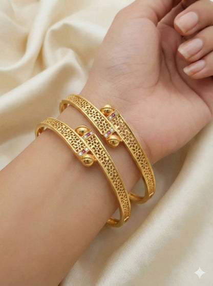Micro Gold Plated And Diamond Studded Daily Wear Bangle Set Of 2 For Women