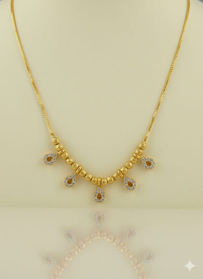 Micro Gold Plated And Diamond Studded Fancy Teardrop Charm Necklace