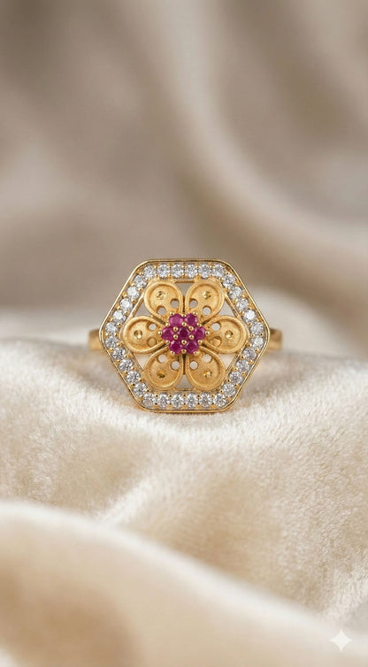 Micro Gold Plated Daily Wear And Diamond Studded Fancy Adjustable Flower Ring
