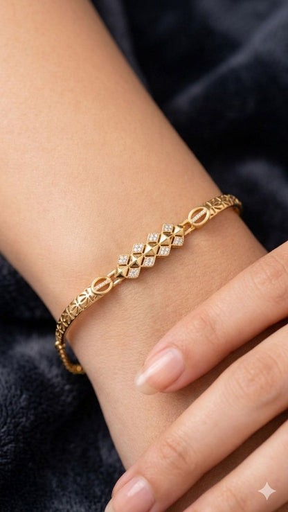 Elegant Gold-Plated Floral Link Bracelet with AD Stone triangle shape adjustable bracelet