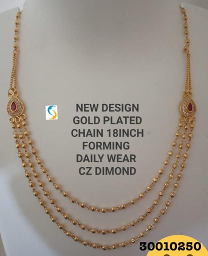 Elegant Ruby Drop Gold-Plated 3 Layer Diamond Chain & Bangle Combo