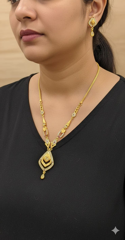 Micro Gold Plated And Diamond Studded Fancy Oval Necklace with Earing