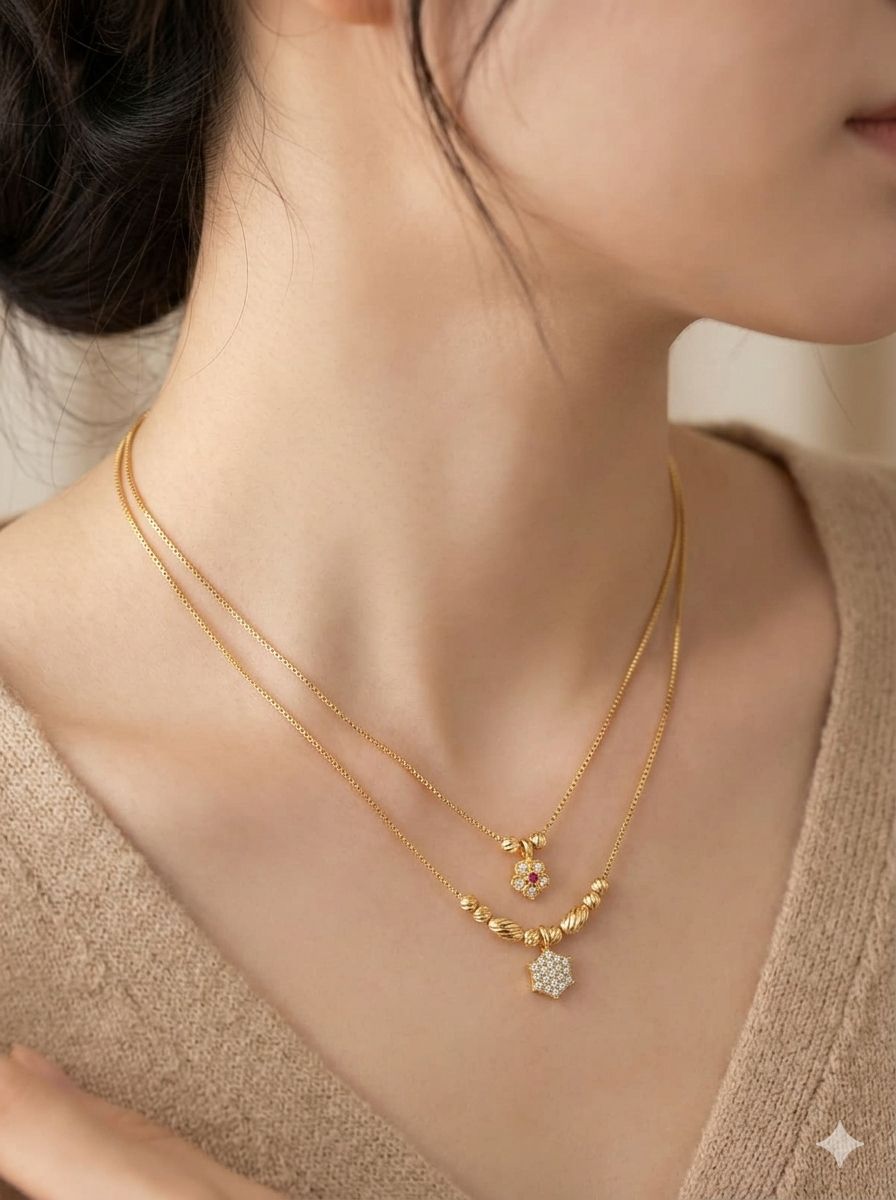 Elegant Two-Layer Diamond Floral Gold Chain