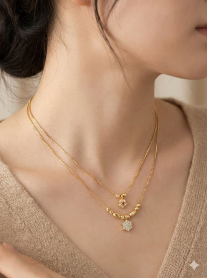 Elegant Two-Layer Diamond Floral Gold Chain