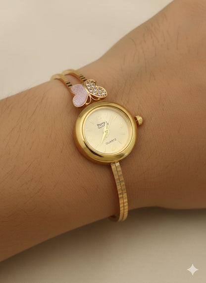 Micro Gold Plated And Diamond Studded Fancy Butterfly Adjustable Bracelet Watch
